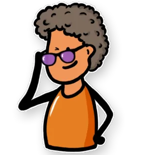 😎 Person, Brille, orangefarbenes Shirt, Cartoonfigur, illustriert, Aufkleber, Illustration telegram sticker