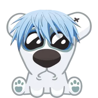 🥺 cute, sad, bear, doll, anime-style, blue hair whatsapp sticker