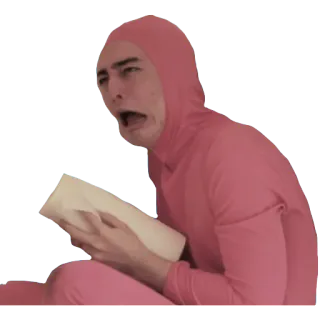 📕 Pink Guy rosa, hombre, gracioso, meme, impactado, leyendo telegram sticker