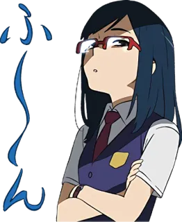 😒 ふ～ん anime, chica, gafas, uniforme escolar, presumida, molesta telegram sticker