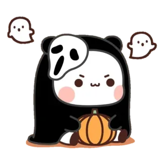 🐼 призрак, панда, хэллоуин, тыква, милый, мультфильм telegram sticker