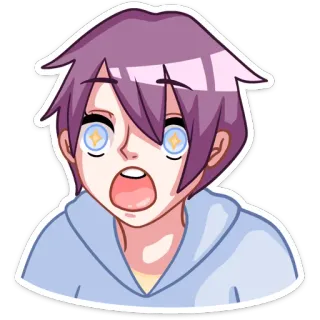 😲 อนิเมะ, ประหลาดใจ, ตกใจ, การ์ตูน, ผมสีม่วง whatsapp sticker