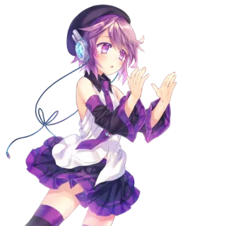 😃 Anime, Fille, Violet, Casque, Mignon, Dessin animé whatsapp sticker