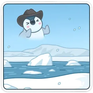 😲 pinguïn, cartoon, schattig, dier, cowboy, hoed, ijsberg, sneeuw telegram sticker