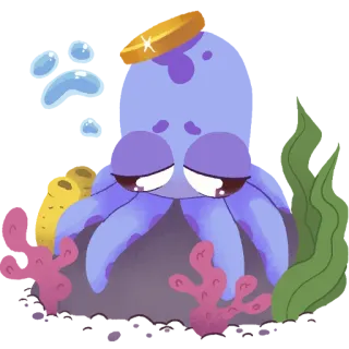 😔 gurita, laut, samudra, sedih, air, karang, kartun whatsapp sticker