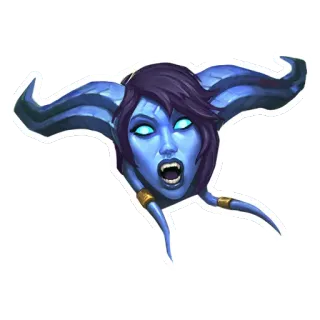😳 piel azul, personaje femenino, videojuego, fantasía, monstruo, cuernos, con colmillos telegram sticker
