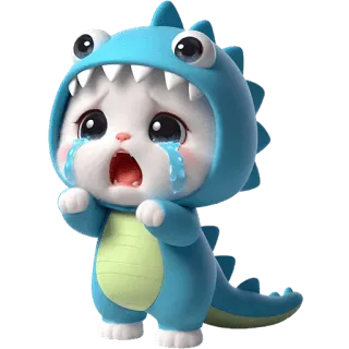 😭 かわいい, 猫, 恐竜, 泣く, 悲しい, マンガ, ステッカー telegram sticker