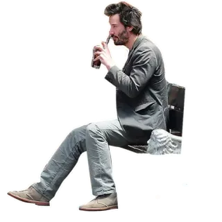 😑 Keanu Reeves Keanu Reeves, actor, drinking, celebrity, man, sitting, casual telegram sticker