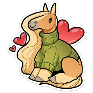 🐴 ngựa, động vật, hoạt hình, kawaii, dễ thương, trái tim, áo len whatsapp sticker