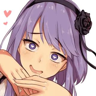 😍 anime, cartone animato, espressione, donna, capelli viola, rosa telegram sticker