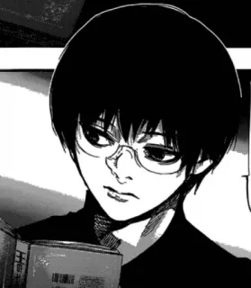 🖤 Haise Sasaki Tokyo Ghoul Anime, Manga, Tokyo Ghoul, Haise Sasaki, Personaggio, Occhiali, Bianco e nero telegram sticker