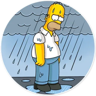 😔 Homer Simpson The Simpsons Homer Simpson, triste, pluie, nuages, dessin animé, jaune, bleu telegram sticker