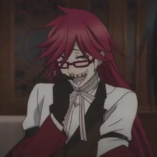 😂 Grell Sutcliff Black Butler Anime, Manga, Grell Sutcliff, Black Butler, Mietitore, Capelli Rossi, Occhiali telegram sticker