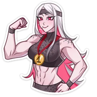 💪 Аниме, Женщина, Мускулы, Фитнес, Чемпион, Победитель whatsapp sticker