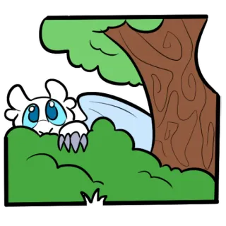 ❕ mignon, animal, dessin animé, cacher, buisson, arbre, blanc, yeux telegram sticker