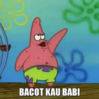 🖕 Patrick Star SpongeBob SquarePants BACOT KAU BABI Patrick l'Étoile de mer, Bob l'Éponge, Dessin animé, Offensant, Insultant, Meme, Drôle whatsapp sticker