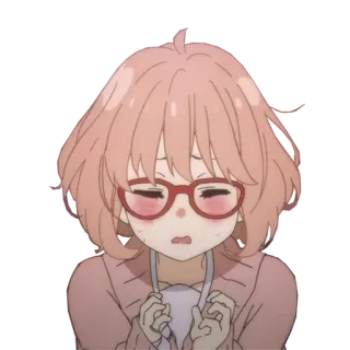 😳 anime, girl, sad, cute, character, pink hair, glasses whatsapp sticker
