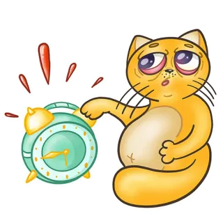 🥱 cat, sleepy, alarm clock, cartoon, tired, morning whatsapp sticker