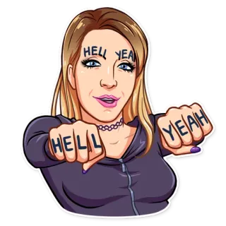 👊 HELL YEAH femme, fille, trop bien !, expression, autocollant, enthousiaste, célébration telegram sticker