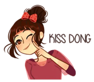 😚 การ์ตูน, ผู้หญิง, น่ารัก, ขยิบตา, ผมสีน้ำตาลเข้ม telegram sticker