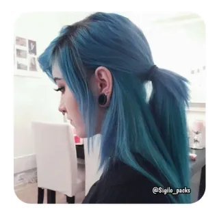 🦋 @Sigilo_packs cheveux, cheveux bleus, queue de cheval, femme, boucles d'oreilles, style whatsapp sticker