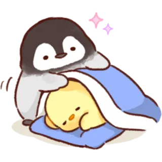 😴 penguin, chick, cute, animals, sleeping, blanket telegram sticker