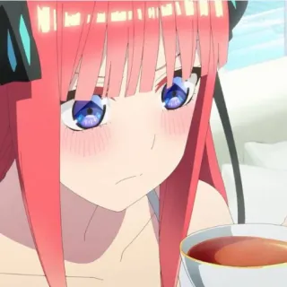 🍷 Nino Nakano The Quintessential Quintuplets Anime, Garota, Personagem, Cabelo rosa, Fofa, Chá whatsapp sticker