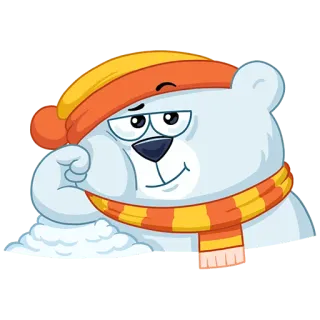 😏 ours polaire, dessin animé, chapeau, écharpe, hiver, mignon, animal telegram sticker
