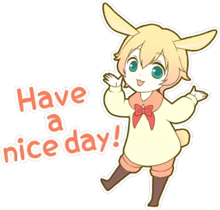 🤗 Have a nice day! 动漫, 兔子, Q版, 问候, 可爱, 卡通, 积极 whatsapp sticker