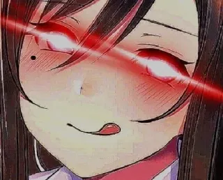 😋 Anime, Gadis, Mata merah, Seringai, Menjilat bibir telegram sticker