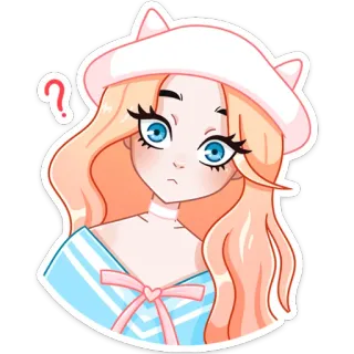 😲 аниме, стикер, вопрос, девушка, мультфильм, кошачья шапка telegram sticker