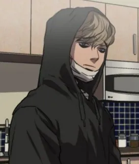 🌟 Anime, Manga, Charakter, Hoodie, Dunkel, Ernst, Mann telegram sticker