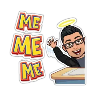 🙋‍♂ ME ME ME мультфильм, человек, нимб, машет рукой, Bitmoji, очки telegram sticker