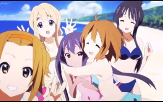 🌟 anime, friends, beach, bikini, group telegram sticker