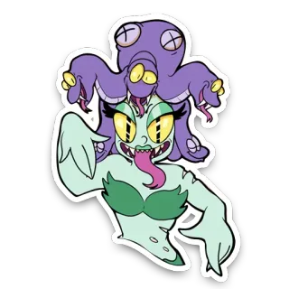 😝 Cala Maria Cuphead mare, mostro, sirena, cartone animato, gioco telegram sticker