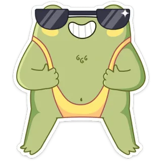 😎 กบ, แว่นกันแดด, การ์ตูน, สติกเกอร์, ชุดว่ายน้ำ telegram sticker