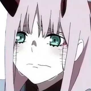 😖 Zero Two Darling in the Franxx Anime, Zero Two, weinend, traurig, Darling in the Franxx, Anime Mädchen telegram sticker