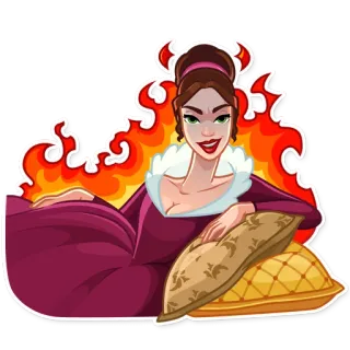 😈 femme, diable, feu, dessin animé, mal, colère telegram sticker