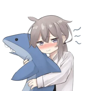 😢 anime, shark, kawaii, cute, girl, hug telegram sticker