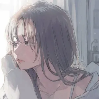 📓 Anime Mädchen, Porträt, nachdenklich, Kunst, Illustration, digitale Kunst telegram sticker
