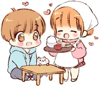 🍚 Chibi, Mignon, Anime, Cuisine, Kawaii, Nourriture, Couple telegram sticker