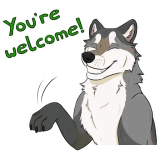 😇 You're welcome! lobo, bienvenido, saludo, animal, dibujos animados whatsapp sticker