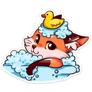 🛁 rubah, bebek, mandi, gelembung, kartun, imut, binatang telegram sticker