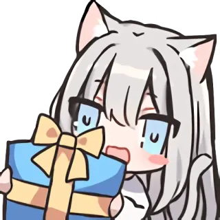 🎁 Аниме, Кавай, Девушка-кошка, Подарок, Милый, Чиби, Манга telegram sticker