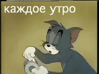 😘 Tom Cat каждое утро gato, tom e jerry, manhã, exausto, sonolento, russo telegram sticker