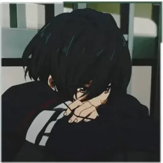 😕 Anime, Chłopak, Smutny, Ciemne włosy, Kreskówka, Manga telegram sticker