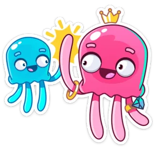 👋 cartoon, jellyfish, ring, crown, diamond, cute, character telegram sticker