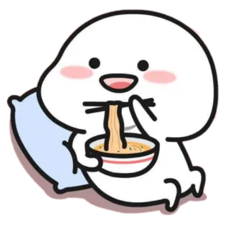 🍜 eating, noodles, bowl, cartoon, cute, pillow, kawaii telegram sticker