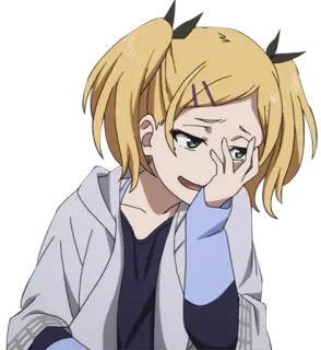 😈 Anime, Mädchen, blonde Haare, traurig, weinend, Cartoon whatsapp sticker