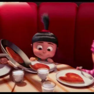 🍽 Agnes Despicable Me kartun, sarapan, pancake, berbentuk hati telegram sticker